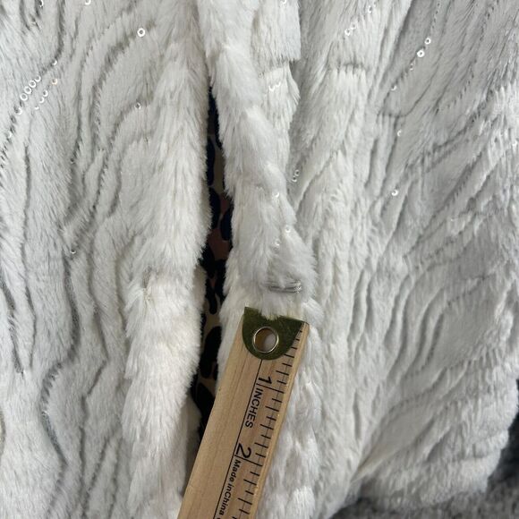 Betsy Johnson White Faux Fur Jacket Coat Size Large Animal Print Lining *READ* - Picture 6 of 10